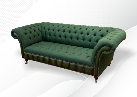 Chesterfield 3 Sitzer Dunkelgrün Wohnzimmer Design Couchen Polster Sofa Textil