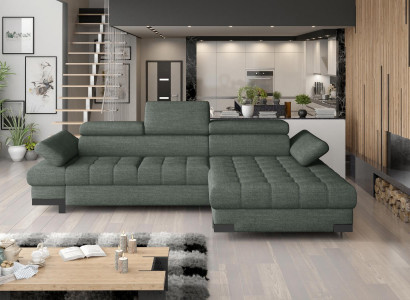 Ecksofa Sofa Couch Polster Wohnlandschaft Textil Eck Sofas Grün L Form Couchen