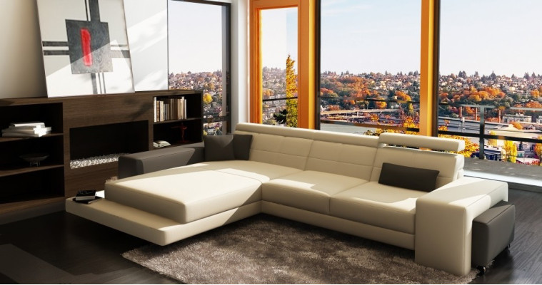 Ecksofa + USB Polster Sofa Wohnlandschaft Sitz Eck Garnitur Leder Textil Geroda