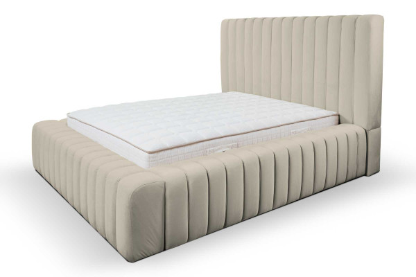 Luxus Schlafzimmer Bett Doppelbett Holz Polster Betten Bettrahmen beige