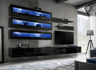 Wohnwand Design Wandregal TV-Ständer Wandschrank Wohnzimmer Holz Einrichtung Neu