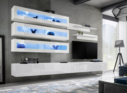 Garnitur 7tlg.Wohnzimmer Set Designer Stil Wohnwand TV-Ständer 2x Wand Regale