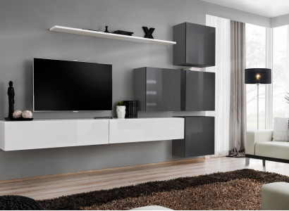 Weiß TV-Ständer Holz Möbel Garnitur Komplett Wohnwand Wohnzimmer Set Modern