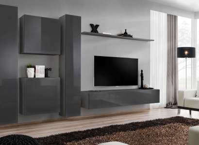 Designer Wohnwand Grau Luxus Wohnzimmermöbel Komplette Sideboard Möbel