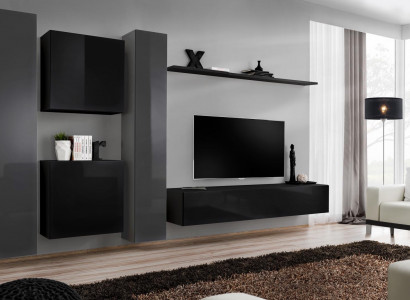 Designer Schwarz Wohnzimmermöbel Neu Wohnwand TV-Ständer Set Möbel Sideboard