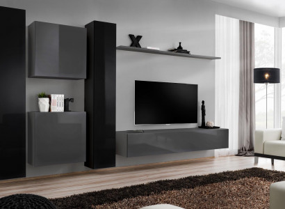 Designer Wohnwand Grau Wohnzimmermöbel 4x Wandschrank Wand Regal Komplett