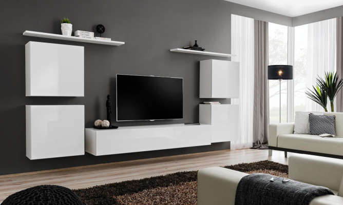 Komplett Set 7tlg Weiß Wohnwand Wohnzimmer Luxus Einrichtung Modern TV Ständer