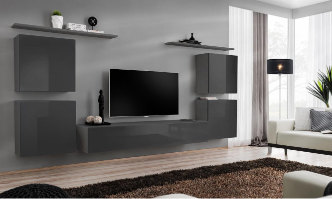 Grau Wand Wohnwand Wohnzimmer Möbel luxus TV Ständer Wandregal Schrank Regal Neu