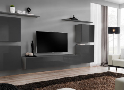 Grau Wand Wohnwand Wohnzimmer Möbel luxus TV Ständer Wandregal Schrank Regal Neu