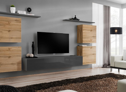 Holzmöbel Wohnwand Wohnzimmer Grau Wandregal Luxus Einrichtung Neu