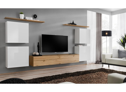 Garnitur Set 7tlg Luxus Neu Wohnwand Braun TV Ständer Wandschrank Holz