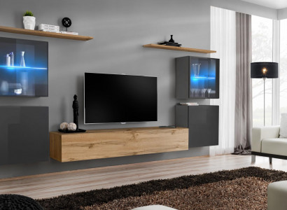 Designer Braun Wohnwand Wand Regale Schrank Wohnzimmer Holz Möbel Stil Modern