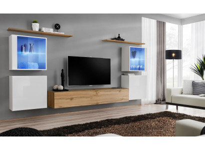 Komplett Braun TV-Ständer Set 4 tlg Designer Wohnzimmermöbel Wand Regale Möbel