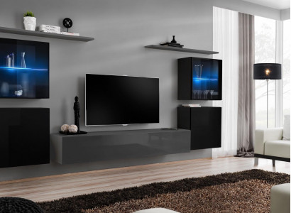 Wohnzimmermöbel Set 7 tlg Designer Luxus Grau Sideboard Wohnwand Neu