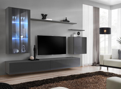 Wohnwand Grau Wohnzimmermöbel Wandschrank Holzmöbel Luxus Sideboard Neu