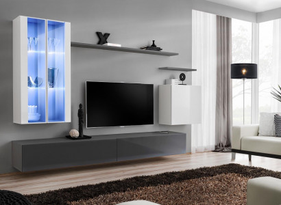 Grau Möbel Wohnzimmermöbel Designer Holzmöbel Luxus Stil Schrank Wandschrank