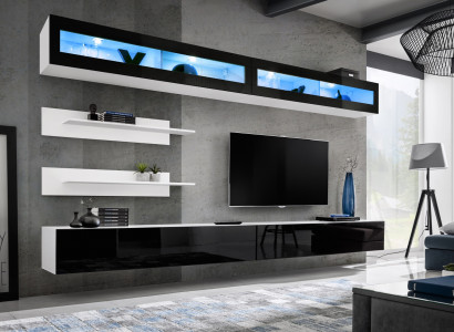 Wohnwand Set 6 tlg Luxus Wohnzimmer TV-Ständer Wand Regal Design Einrichtung