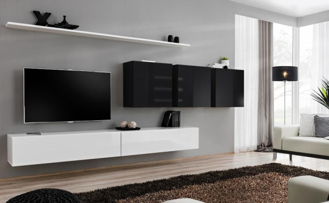 Weiß Wohnwand 2x TV-Ständer Sideboard Wohnzimmermöbel Wandschrank Designer