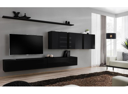 Schwarz Wohnwand Wohnzimmermöbel Modern Designer Sideboard Wandschrank Designer