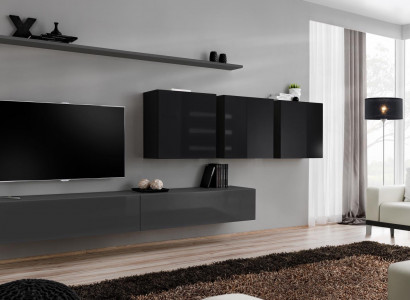 Wohnwand Grau Komplett 7tlg Designer Holzmöbel Sideboard Wandschrank Wand Regal