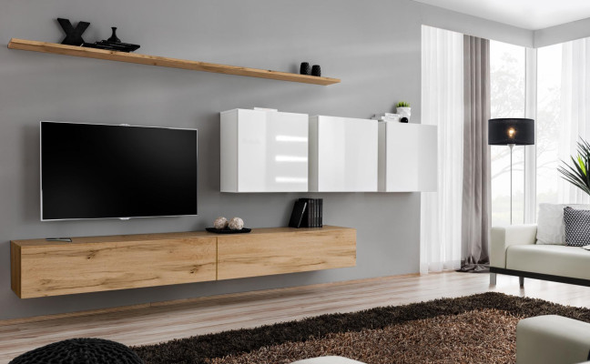 Komplett Set Wohnwand Modern TV-Ständer Sideboard Einrichtung Design Wand Regal
