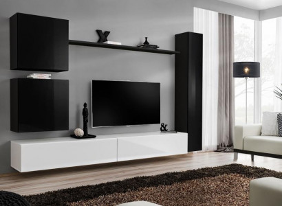 Schwarz Wohnwand Designer Wandschrank TV-Ständer Wohnzimmermöbel Modern Neu