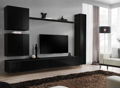 Luxus Schwarz Wohnwand Designer Wandschrank Set 6 tlg Holzmöbel Wohnzimmermöbel