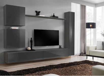 Wohnwand Designer Möbel Grau Wandschrank Luxus Einrichtung Holzmöbel Modern