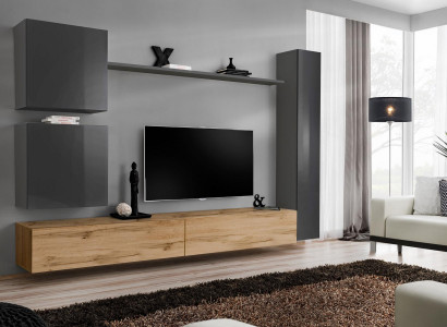 Wandschrank Wohnwand Komplett Set 6tlg Modernes Möbel Sideboard TV-Ständer