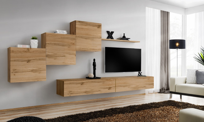 Designer Wohnwand Braun TV Ständer Moderne Sideboard Wandregal Wandschrank 6 tlg
