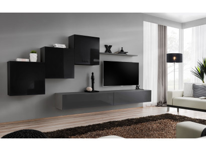 Wohnzimmer Set Wandregal TV-Ständer Grau Wohnwand Luxus Schrank Design 6tlg.Neu