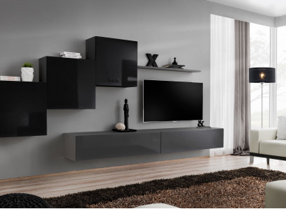 Wohnzimmer Set Wandregal TV-Ständer Grau Wohnwand Luxus Schrank Design 6tlg.Neu