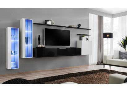 Wohnzimmer Schwarz Set Wandschrank Vitrine Luxus Wohnwände TV-Ständer Design Neu