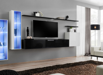 Wohnzimmer Schwarz Set Wandschrank Vitrine Luxus Wohnwände TV-Ständer Design Neu