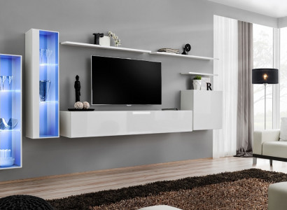 Weiß Komplett Wohnwand TV-Ständer Design Wohnzimmer Luxus Schrank Wandschrank