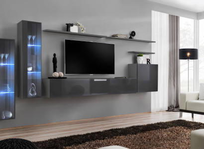 Grau Wohnwand Wohnzimmer Wandregal TV-Ständer Luxus Garnitur Einrichtung Moderne