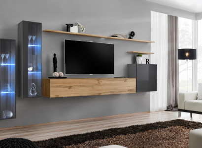 Wohnzimmer Set Wohnwand Braun Luxus Wandschrank TV-Ständer Komplett Sideboard