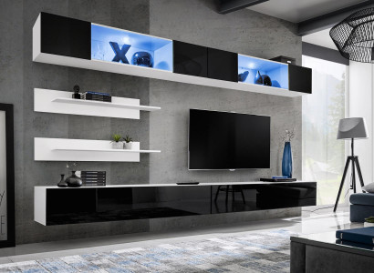 Wohnzimmer Set 6 tlg Luxus Wohnwand Wandschrank 2x TV-Ständer Design Einrichtung