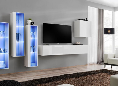 Weiß Komplett Design Wohnwand Sideboard 4x Schrank RTV Lowboard TV Ständer