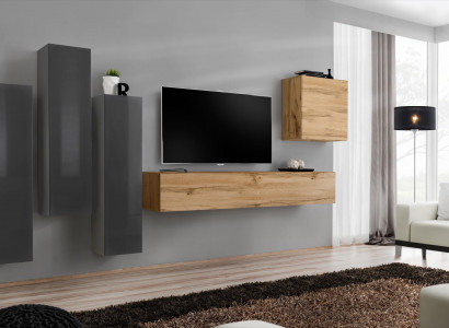 Modern Wohnwände Set 5tlg Wohnzimmer Grau Holz Möbel Schrank TV-Ständer Neu