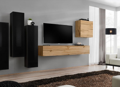 Schwarz Wohnzimmer Komplett Set Sideboard RTV Schrank Wand Garnitur Luxus Möbel