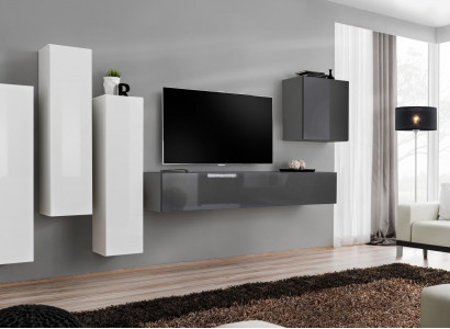 Garnitur Wohnwand Komplett Wohnzimmer Grau Sideboard TV-Ständer Wandschrank