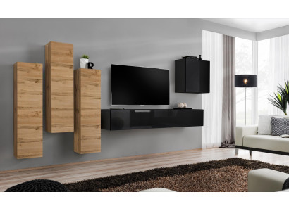 Wohnwand Wandschrank tv Möbel Wohnzimmer Einrichtung TV Ständer Modern Schwarz