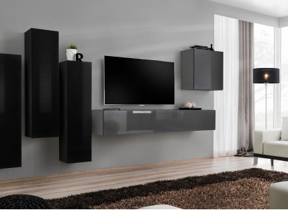 Grau TV Ständer Sideboard Luxus Wohnwand Wohnzimmer Einrichtung Modern Komplett