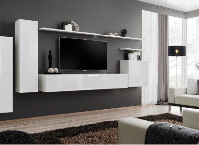 Wohnwand Wohnzimmer Set 7tlg Sideboard Wandregal Weiß TV-Ständer Wandschrank