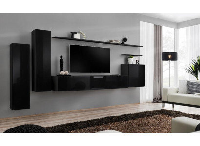 Komplette Set 7tlg Schwarz Wohnwand TV Ständer Wohnzimmer Designer Wandschrank