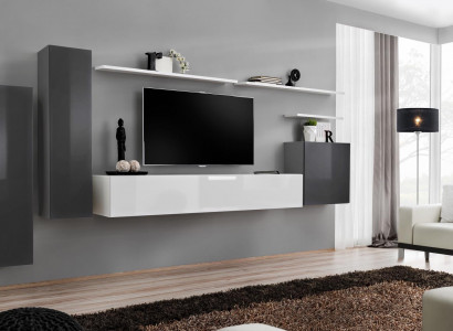 Wohnwand Grau Möbel Wohnzimmer Designer Luxus TV Ständer Holz Wandregal Komplett