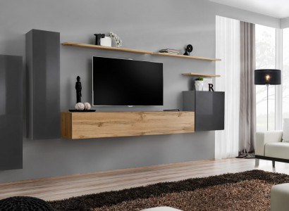 Designer Wohnwand Möbel Wohnzimmer Luxus TV Ständer Holz Wandregal Komplett Neu
