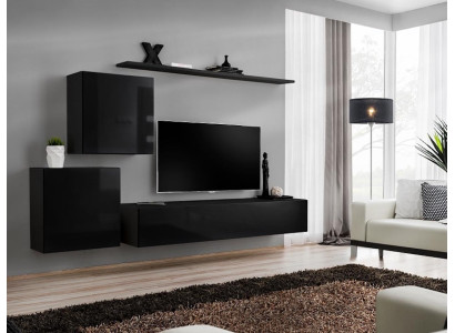 Wohnwand Wohnzimmer Set Schwarz Sideboard Wandregale 4tlg Set Wandschrank