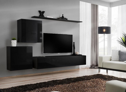 Wohnwand Wohnzimmer Set Schwarz Sideboard Wandregale 4tlg Set Wandschrank